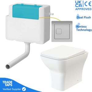 GRAVAHAUS Rimless Back to Wall Toilet btw Pan Square Soft Close wc Concealed Cistern Flush - Chrome Square GRAVAHAUS Rimless Back to Wall Toilet btw Pan Square Soft Close wc Concealed Cistern Flush - Chrome Square