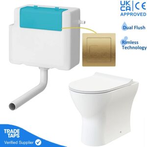 Gravity Bathrooms - Rimless Back to Wall Toilet btw Pan Soft Close wc Concealed Cistern Flush - Brushed Brass Gravity Bathrooms - Rimless Back to Wall Toilet btw Pan Soft Close wc Concealed Cistern Flush - Brushed Brass