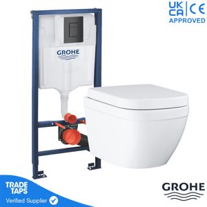 Euro Rimless Wall Hung Toilet wc Pan with 1.13m Concealed Cistern Dual Flush Frame - Phantom Black - Grohe Euro Rimless Wall Hung Toilet wc Pan with 1.13m Concealed Cistern Dual Flush Frame - Phantom Black - Grohe