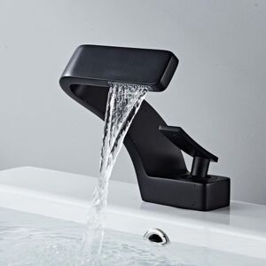 SJQKA Modern Waterfall Basin Faucet for Bathroom Single Lever Mixer Tap Bathroom Faucet Matte Black Brass Faucet(with Hose) SJQKA Modern Waterfall Basin Faucet for Bathroom Single Lever Mixer Tap Bathroom Faucet Matte Black Brass Faucet(with Hose)