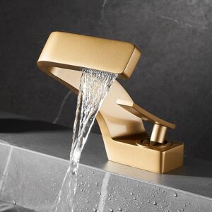 Sjqka - Modern Waterfall Basin Faucet for Bathroom Single Lever Mixer Tap Bathroom Faucet Brass Faucet,Frosted Gold(Without Hose) Sjqka - Modern Waterfall Basin Faucet for Bathroom Single Lever Mixer Tap Bathroom Faucet Brass Faucet,Frosted Gold(Without Hose)