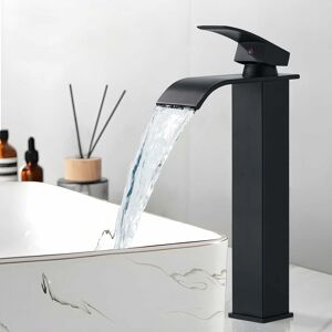 Suguword - Black Basin Mixer Taps,Tall Waterfall Bathroom Sink Taps,Single Lever Handle Countertop Washbasin Mixer Tap Suguword - Black Basin Mixer Taps,Tall Waterfall Bathroom Sink Taps,Single Lever Handle Countertop Washbasin Mixer Tap