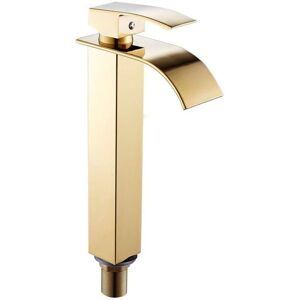 Groofoo - Robinet salle de bain lavabo haut cascade bec pour vasque,Mitigeur eau froide et chau moderne carré chromé trou simple (Doré) Groofoo - Robinet salle de bain lavabo haut cascade bec pour vasque,Mitigeur eau froide et chau moderne carré chromé trou simple (Doré)