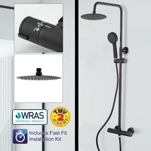 Buyaparcel - Round Black Thermostatic Dual Control Twin Head Shower Mixer Ultra Thin + Kit Buyaparcel - Round Black Thermostatic Dual Control Twin Head Shower Mixer Ultra Thin + Kit