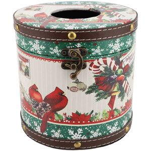 GROOFOO Round Tissue Cover Holder Vintage Wooden Leather Decorative Box with Lid for Dining Table Living Room Coffee Table 4230A‑02 Bird Pattern GROOFOO Round Tissue Cover Holder Vintage Wooden Leather Decorative Box with Lid for Dining Table Living Room Coffee Table 4230A‑02 Bird Pattern