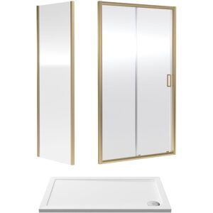 BALTERLEY 6mm Toughened Safety Glass Sliding Shower Door, Side Panel and Shower Tray - 1200 x 700 x 1900mm - Brushed Brass Frame - White Tray BALTERLEY 6mm Toughened Safety Glass Sliding Shower Door, Side Panel and Shower Tray - 1200 x 700 x 1900mm - Brushed Brass Frame - White Tray