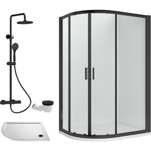 Balterley Ruwa Quadrant Offset Left Bundle: Tray, Round Kit & Waste, 1000 x 800 mm White/Black Balterley Ruwa Quadrant Offset Left Bundle: Tray, Round Kit & Waste, 1000 x 800 mm White/Black