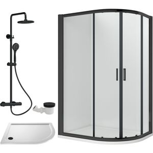 Balterley - Ruwa Shower Enclosure Bundle - Offset Right Quadrant, Tray, Round Shower & Waste - White/Black - 1200mm x 800mm Balterley - Ruwa Shower Enclosure Bundle - Offset Right Quadrant, Tray, Round Shower & Waste - White/Black - 1200mm x 800mm