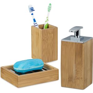 Relaxdays - 3-Piece Set, Bath Accessory Bamboo, Toothbrush Holder, Soap Dispenser, Soap Dish, Holder, Natural Relaxdays - 3-Piece Set, Bath Accessory Bamboo, Toothbrush Holder, Soap Dispenser, Soap Dish, Holder, Natural