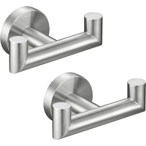 Set of 2 double wall hooks for bathroom, made of SUS 304 stainless steel, for bathrobe, towel rack, kitchen towel hook, bathrobe hook, brushed silver Set of 2 double wall hooks for bathroom, made of SUS 304 stainless steel, for bathrobe, towel rack, kitchen towel hook, bathrobe hook, brushed silver