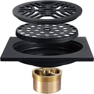Héloise - Shower Drain, 4 Inch Round Brass Floor Drain with Pattern Grate Removable Matte Black Floor Drain for Bathroom Kitchen Hotel Héloise - Shower Drain, 4 Inch Round Brass Floor Drain with Pattern Grate Removable Matte Black Floor Drain for Bathroom Kitchen Hotel