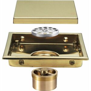 Héloise - Shower Drain Stainless Steel Square 15x15cm Shower Drain Floor Drain Floor Drain with Floor Drain Cover, Brass Deodorizing Core,Brushed Gold Héloise - Shower Drain Stainless Steel Square 15x15cm Shower Drain Floor Drain Floor Drain with Floor Drain Cover, Brass Deodorizing Core,Brushed Gold