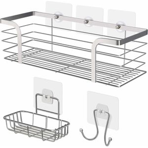 Héloise - Shower Shelf, Soap Dish, Towel Hook, Bathroom Accessory, Bathroom Storage, sus 304 Stainless Steel, Set of 3 Héloise - Shower Shelf, Soap Dish, Towel Hook, Bathroom Accessory, Bathroom Storage, sus 304 Stainless Steel, Set of 3