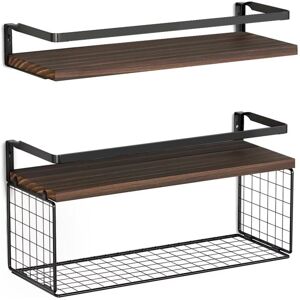 TONCHEAN Shower Shelf & Storage,Floating Shelves with Wire Storage Basket, Bathroom Shelves Over Toilet with Protective Metal Railing,Wooden Wall Shelves for TONCHEAN Shower Shelf & Storage,Floating Shelves with Wire Storage Basket, Bathroom Shelves Over Toilet with Protective Metal Railing,Wooden Wall Shelves for