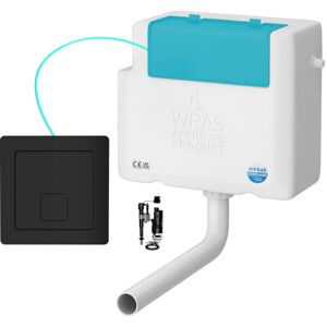 Fnx Bathrooms - Side Entry Concealed Toilet Cistern wc with Dual Flush Matt Black Square Button - Includes wras Internals & Pipe Fnx Bathrooms - Side Entry Concealed Toilet Cistern wc with Dual Flush Matt Black Square Button - Includes wras Internals & Pipe