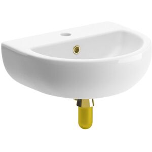 Signature - Zeus Wall Hung Cloakroom Basin and Brushed Brass Bottle Trap 450mm Wide - 1 Tap Hole Signature - Zeus Wall Hung Cloakroom Basin and Brushed Brass Bottle Trap 450mm Wide - 1 Tap Hole