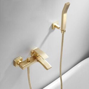 SJQKA Bathtub Shower Mixer, Wall Mounted, Hot and Cold Shower Faucet, Brushed Brass, Gold Bathtub Faucet with Hand Shower (A) SJQKA Bathtub Shower Mixer, Wall Mounted, Hot and Cold Shower Faucet, Brushed Brass, Gold Bathtub Faucet with Hand Shower (A)