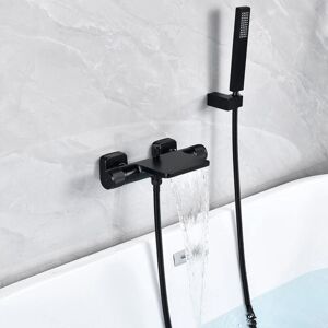 SJQKA Wall-Mounted Waterfall Bathtub Faucet Black, Wall-Mounted Waterfall Bathtub Mixer Hot and Cold Brass Bathtub Mixer (Black + Hand Shower) SJQKA Wall-Mounted Waterfall Bathtub Faucet Black, Wall-Mounted Waterfall Bathtub Mixer Hot and Cold Brass Bathtub Mixer (Black + Hand Shower)