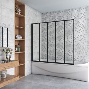 SKY - Bathroom 1200x1400mm New Matt Black Framed 5 Folding Pivot Shower Bath Screen Panel SKY - Bathroom 1200x1400mm New Matt Black Framed 5 Folding Pivot Shower Bath Screen Panel