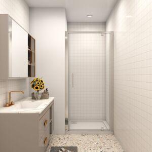 SKY - Bathroom 900mm Pivot Shower Door Hinge Shower Screen Panel 5mm Safety Glass with 900x700mm Shower Tray Free Waste SKY - Bathroom 900mm Pivot Shower Door Hinge Shower Screen Panel 5mm Safety Glass with 900x700mm Shower Tray Free Waste