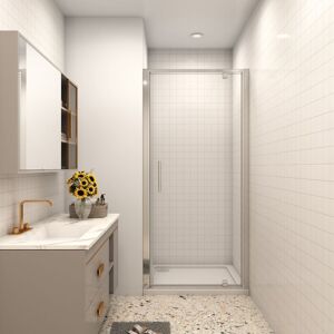 SKY - Bathroom 800mm Pivot Shower Door Hinge Shower Screen Panel 5mm Safety Glass with 900x800mm Shower Tray Free Waste SKY - Bathroom 800mm Pivot Shower Door Hinge Shower Screen Panel 5mm Safety Glass with 900x800mm Shower Tray Free Waste