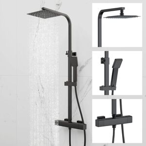 Sky Bathroom - Thermostatic Mixer Shower Set Black Large Square Bar Exposed Valve Twin Head Sky Bathroom - Thermostatic Mixer Shower Set Black Large Square Bar Exposed Valve Twin Head