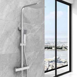 Sky Bathroom - Thermostatic Shower Mixer Set Chrome Square Exposed Valve Bar Twin Head Kit Sky Bathroom - Thermostatic Shower Mixer Set Chrome Square Exposed Valve Bar Twin Head Kit