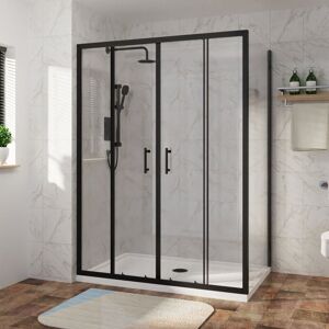 NRG Sliding Shower Enclosure Door Easy Clean Glass Matte Black Bathroom Cubicle Screen with Side Panel 1500 x 700mm NRG Sliding Shower Enclosure Door Easy Clean Glass Matte Black Bathroom Cubicle Screen with Side Panel 1500 x 700mm