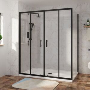 NRG Sliding Shower Enclosure Door Easy Clean Glass Matte Black Bathroom Cubicle Screen with Side Panel 1600 x 700mm NRG Sliding Shower Enclosure Door Easy Clean Glass Matte Black Bathroom Cubicle Screen with Side Panel 1600 x 700mm