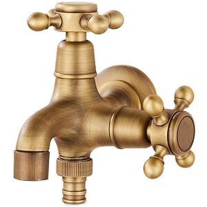 IKODM Solid Brass Garden Faucet Double Outlet Vintage Wall Mounted Washing Machine Outdoor Faucet Washing Machine Tap, G1/2 Thread, Single Cold Tap Hose IKODM Solid Brass Garden Faucet Double Outlet Vintage Wall Mounted Washing Machine Outdoor Faucet Washing Machine Tap, G1/2 Thread, Single Cold Tap Hose