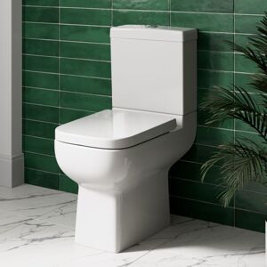 AFFINE Rimless Close Coupled Bathroom Toilet White Ceramic wc 350mm Rimless Square Pan with Soft Close Seat - White AFFINE Rimless Close Coupled Bathroom Toilet White Ceramic wc 350mm Rimless Square Pan with Soft Close Seat - White