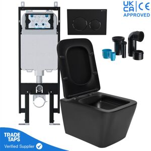 GRAVAHAUS Square Black Wall Hung Toilet Pan with viva Slim Concealed Cistern Frame 1.14-1.35m & Matt Black flush Plate GRAVAHAUS Square Black Wall Hung Toilet Pan with viva Slim Concealed Cistern Frame 1.14-1.35m & Matt Black flush Plate