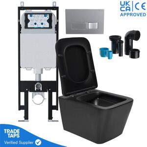 GRAVAHAUS Square Black Wall Hung Toilet Pan with VIVA Slim Concealed Cistern Frame 1.14-1.35m & Square Chrome flush Plate GRAVAHAUS Square Black Wall Hung Toilet Pan with VIVA Slim Concealed Cistern Frame 1.14-1.35m & Square Chrome flush Plate