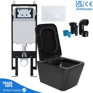 GRAVAHAUS Square Black Wall Hung Toilet Pan with VIVA Slim Concealed Cistern Frame 1.14-1.35m & Square Gloss White flush Plate GRAVAHAUS Square Black Wall Hung Toilet Pan with VIVA Slim Concealed Cistern Frame 1.14-1.35m & Square Gloss White flush Plate