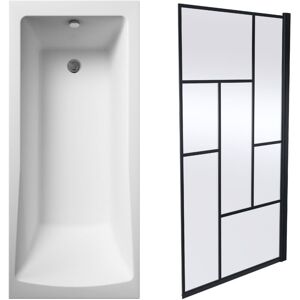 Balterley - Square Single Ended Bath and Abstract Black Bath Screen - 1700 x 700mm Balterley - Square Single Ended Bath and Abstract Black Bath Screen - 1700 x 700mm
