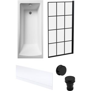 Balterley - Square Single Ended Bath, Framed Screen, Front Panel, Black Waste -1700x700mm Balterley - Square Single Ended Bath, Framed Screen, Front Panel, Black Waste -1700x700mm