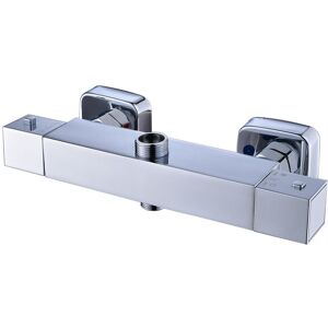 Dewdat - Square Thermostatic Shower Stick Mixing Valve Faucet Chrome Bathroom Double Outlet Dewdat - Square Thermostatic Shower Stick Mixing Valve Faucet Chrome Bathroom Double Outlet