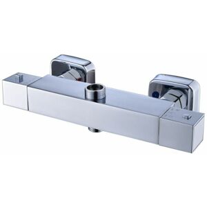Dewdat - Square Thermostatic Shower Stick Mixing Valve Faucet Chrome Bathroom Double Outlet Dewdat - Square Thermostatic Shower Stick Mixing Valve Faucet Chrome Bathroom Double Outlet