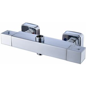 Dewdat - Square Thermostatic Shower Stick Mixing Valve Faucet Chrome Bathroom Double Outlet Dewdat - Square Thermostatic Shower Stick Mixing Valve Faucet Chrome Bathroom Double Outlet
