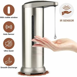 Hoopzi - Stainless steel automatic soap dispenser, with visual window, inco.ukared motion sensor, waterproof base, adapted bathroom, kitchens, hotel, Hoopzi - Stainless steel automatic soap dispenser, with visual window, inco.ukared motion sensor, waterproof base, adapted bathroom, kitchens, hotel,
