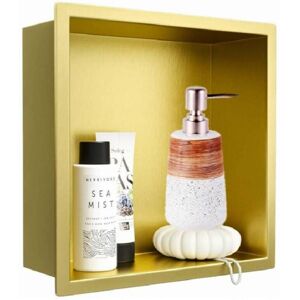 SJQKA Stainless Steel Shower Niche with Shower Gel Dispenser, Gold, 303212 cm, No Tile Required, Recessed Shower Shelf, Bathroom Storage Rack. SJQKA Stainless Steel Shower Niche with Shower Gel Dispenser, Gold, 303212 cm, No Tile Required, Recessed Shower Shelf, Bathroom Storage Rack.