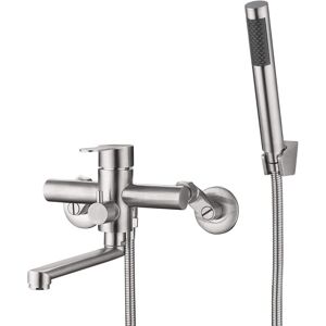 Gotrays - Stainless Steel Wall Mounted Bathtub Faucet with Flexible Hand Shower and Shower Hose Single Lever Bath Mixer Tap for Bathroom Gotrays - Stainless Steel Wall Mounted Bathtub Faucet with Flexible Hand Shower and Shower Hose Single Lever Bath Mixer Tap for Bathroom