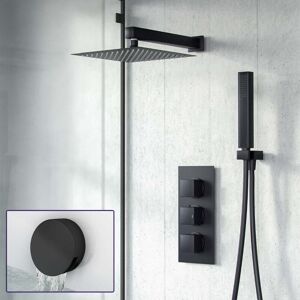 NES HOME Temel 3-Way Thermostatic Mixer Valve and 200 mm Square Shower Head, Handheld and Bath Filler Waste Matte Black Set NES HOME Temel 3-Way Thermostatic Mixer Valve and 200 mm Square Shower Head, Handheld and Bath Filler Waste Matte Black Set