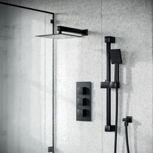Nes Home - Temel Matt Black Rainfall Shower with Thermostatic Control and Hand Held Set Nes Home - Temel Matt Black Rainfall Shower with Thermostatic Control and Hand Held Set