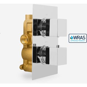 Nes Home - Temel Square 2 Dial 1 Way Chrome Concealed Thermostatic Shower Mixer Valve Nes Home - Temel Square 2 Dial 1 Way Chrome Concealed Thermostatic Shower Mixer Valve