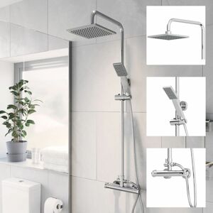 Architeckt - Bathroom Thermostatic Mixer Shower Set Square Chrome Twin Head Exposed Valve Architeckt - Bathroom Thermostatic Mixer Shower Set Square Chrome Twin Head Exposed Valve