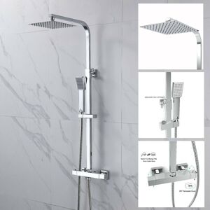 Sky Bathroom - Thermostatic Mixer Shower Set Square Chrome Twin Head Exposed Valve Sky Bathroom - Thermostatic Mixer Shower Set Square Chrome Twin Head Exposed Valve