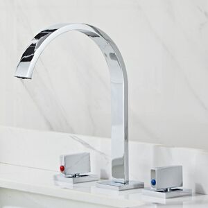 Gotrays - Three-piece Bathroom Sink Faucet Contemporary Hot and Cold Water Mixer Taps Soft Flush Deck Mounted,Silver Gotrays - Three-piece Bathroom Sink Faucet Contemporary Hot and Cold Water Mixer Taps Soft Flush Deck Mounted,Silver
