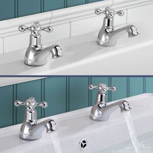 Nes Home - Strafford Traditional Victorian Chrome Bath Filler & Basin Tap Set Nes Home - Strafford Traditional Victorian Chrome Bath Filler & Basin Tap Set