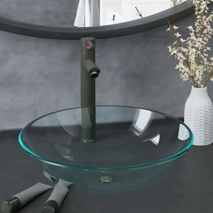 Vidaxl - Bathroom Sink with Tap and Push Drain Clear Tempered Glass Vidaxl - Bathroom Sink with Tap and Push Drain Clear Tempered Glass